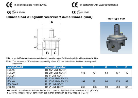 FGDR32/50 Model Aluminiowy regulator ciśnienia gazu z wbudowanym filtrem Włochy Giuliani Anello Made